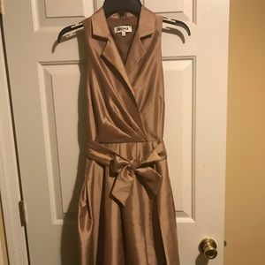 Gold Belted wrap dress around knee length